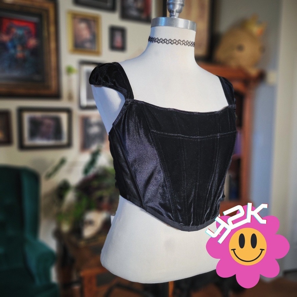 Victoria's Secret Corset Top Black Velvet Bustier Y2K Gothic Sexy Party XL